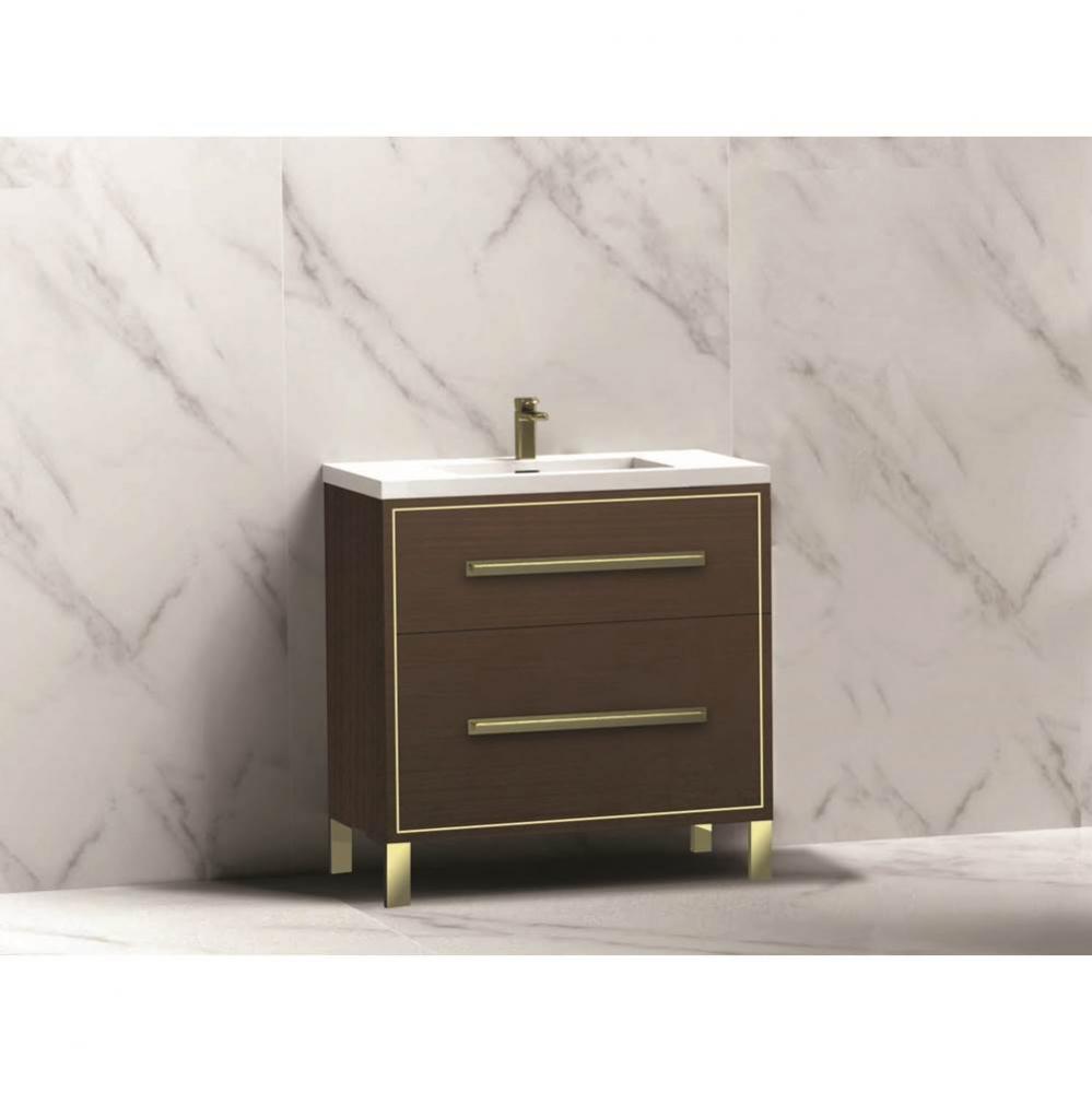 Madeli Pinnacle 30'' Free standing Vanity Cabinet in Walnut/HW: Satin Brass(SB)