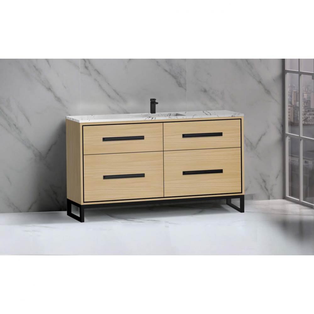 Pinnacle  60C'' Free Standing Vanity Cabinet in Natural Oak/HW:  Polished Chrome(PC)
