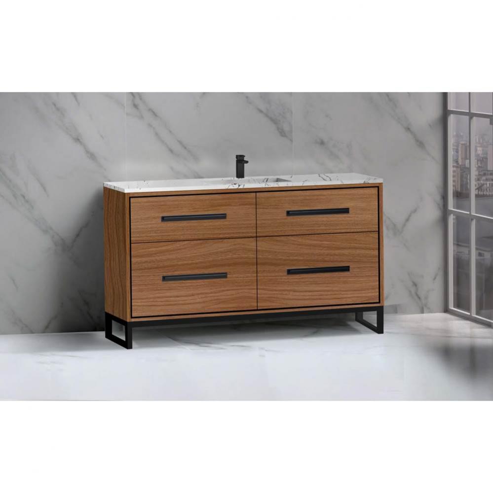 Pinnacle  60C'' Free Standing Vanity Cabinet in Natural Walnut/HW:  Polished Chrome(PC)