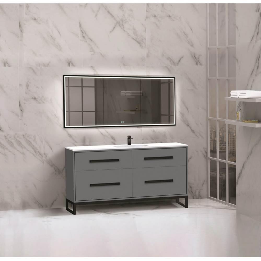Madeli Pinnacle 60C'' Free standing Vanity Cabinet in Studio Grey/HW: Polished Chrome(PC