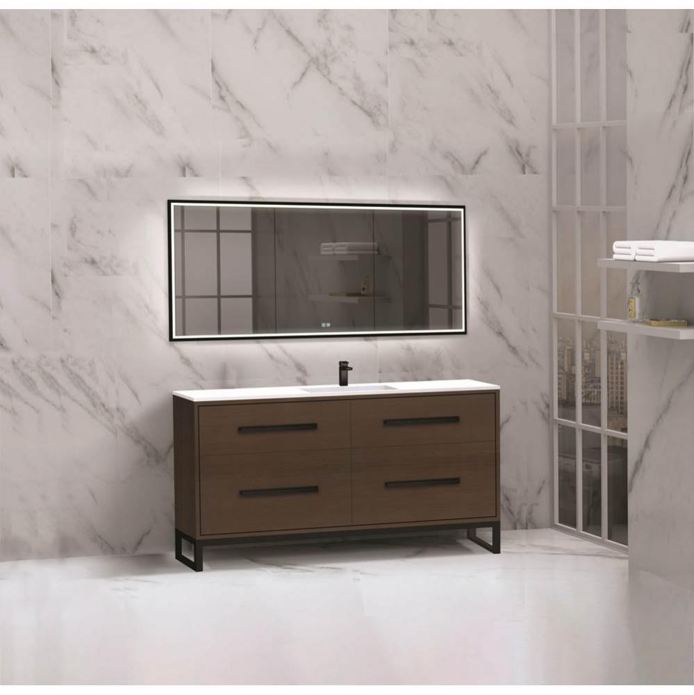 Madeli Pinnacle 60C'' Free standing Vanity Cabinet in Walnut/HW: Polished Chrome(PC)