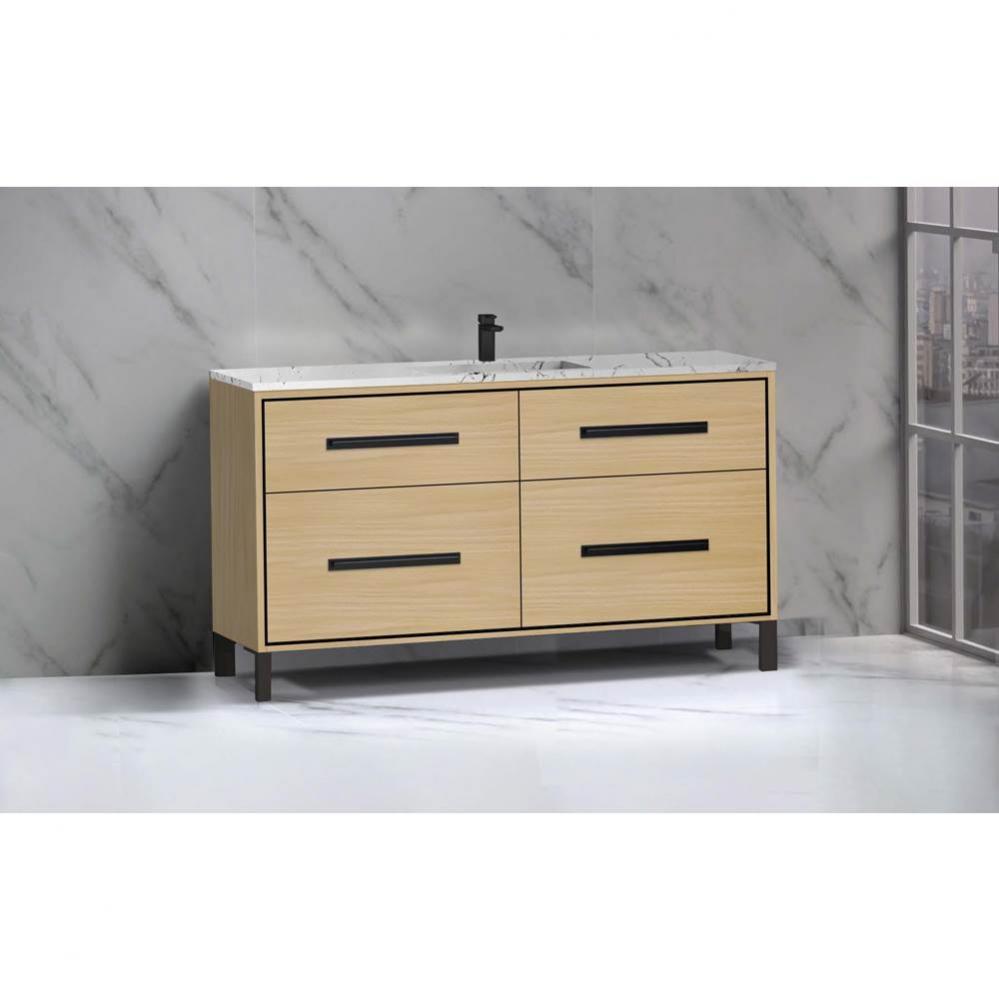 Madeli Pinnacle 60C'' Free standing Vanity Cabinet in Natural Oak/HW: Polished Nickel(PN