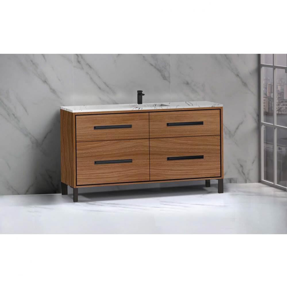 Madeli Pinnacle 60C'' Free standing Vanity Cabinet in Natural Walnut/HW: Satin Brass(SB)