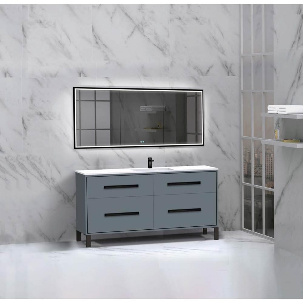 Madeli Pinnacle 60C'' Free standing Vanity Cabinet in Studio Grey/HW: Polished Nickel(PN