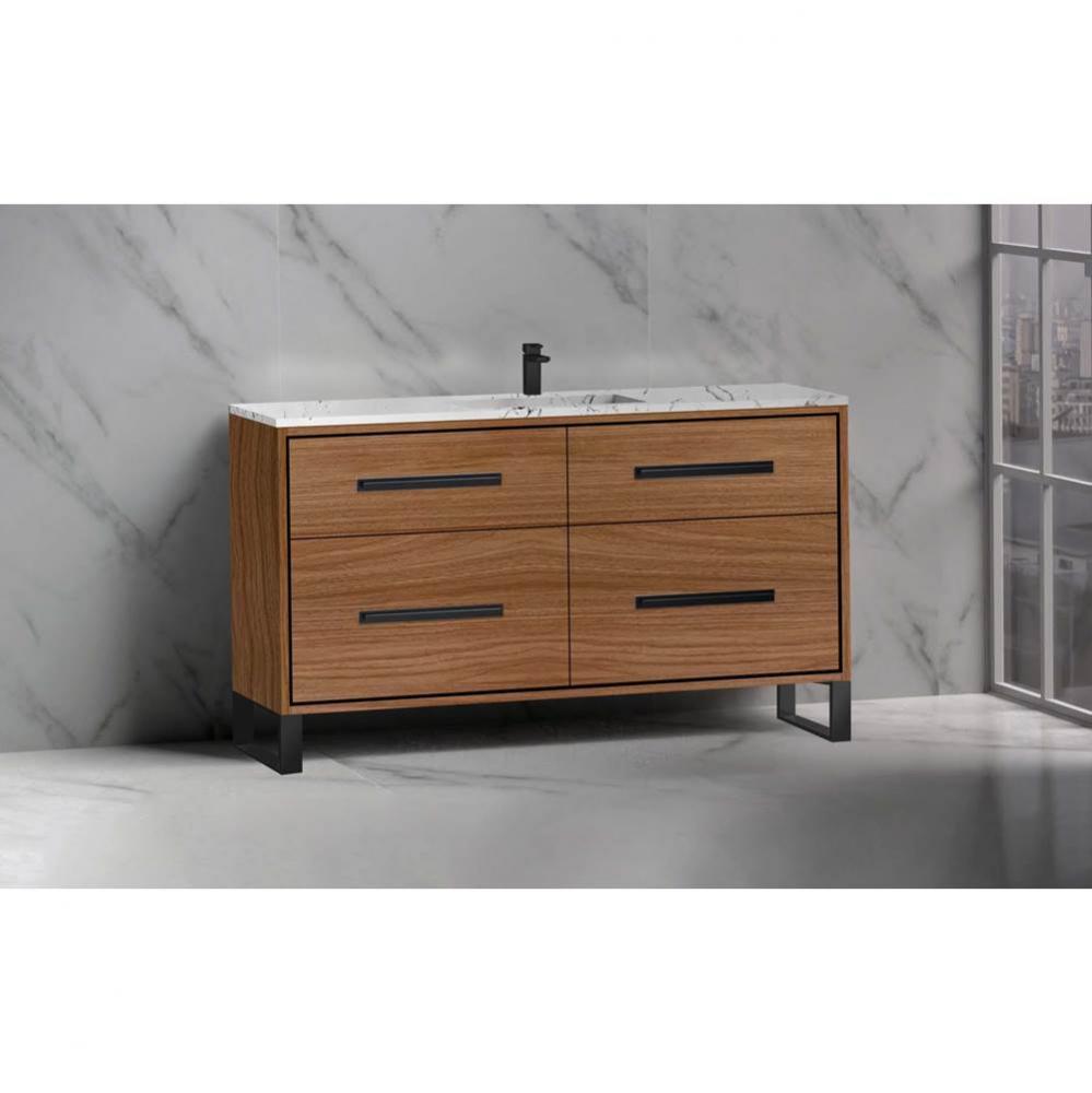 Madeli Pinnacle 60C'' Free standing Vanity Cabinet in Natural Walnut/HW: Polished Nickel