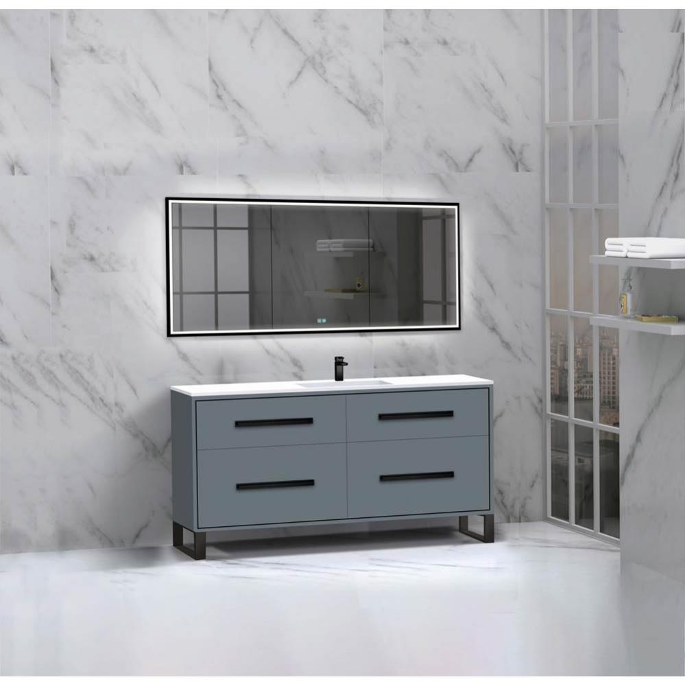 Madeli Pinnacle 60C'' Free standing Vanity Cabinet in Studio Grey/HW: Satin Brass(SB)