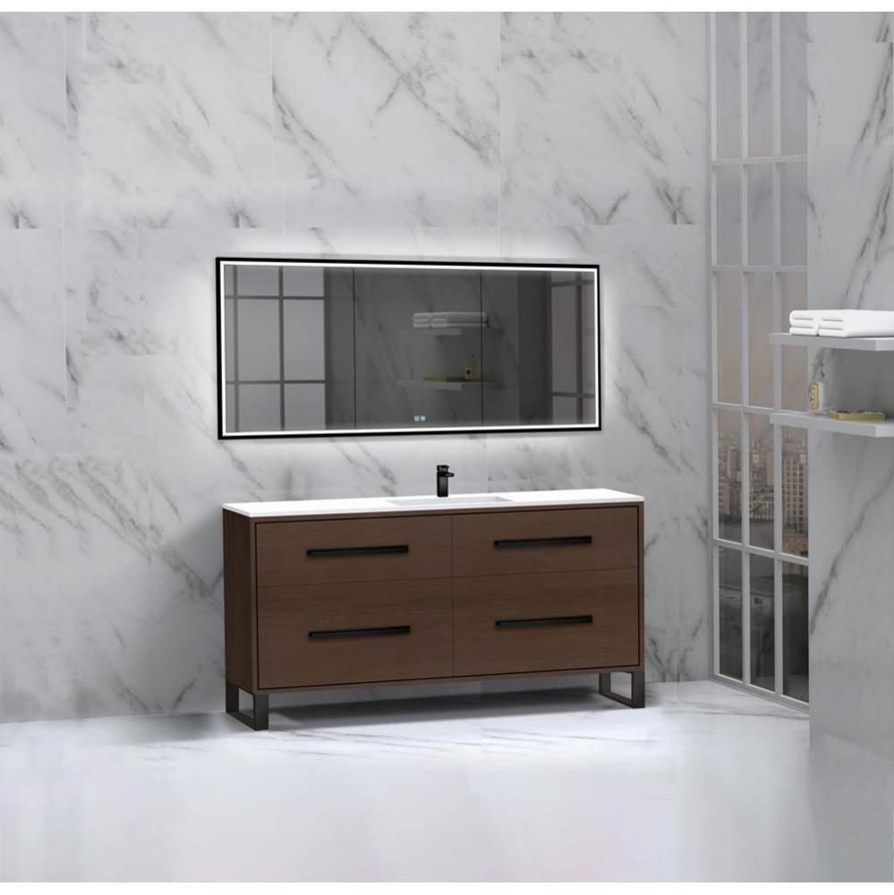 Madeli Pinnacle 60C'' Free standing Vanity Cabinet in Walnut/HW: Satin Brass(SB)
