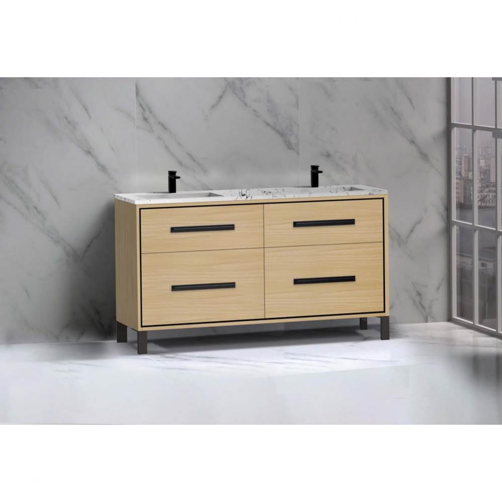 Pinnacle  60D'' Free Standing Vanity Cabinet in Natural Oak/HW:  Polished Chrome(PC)