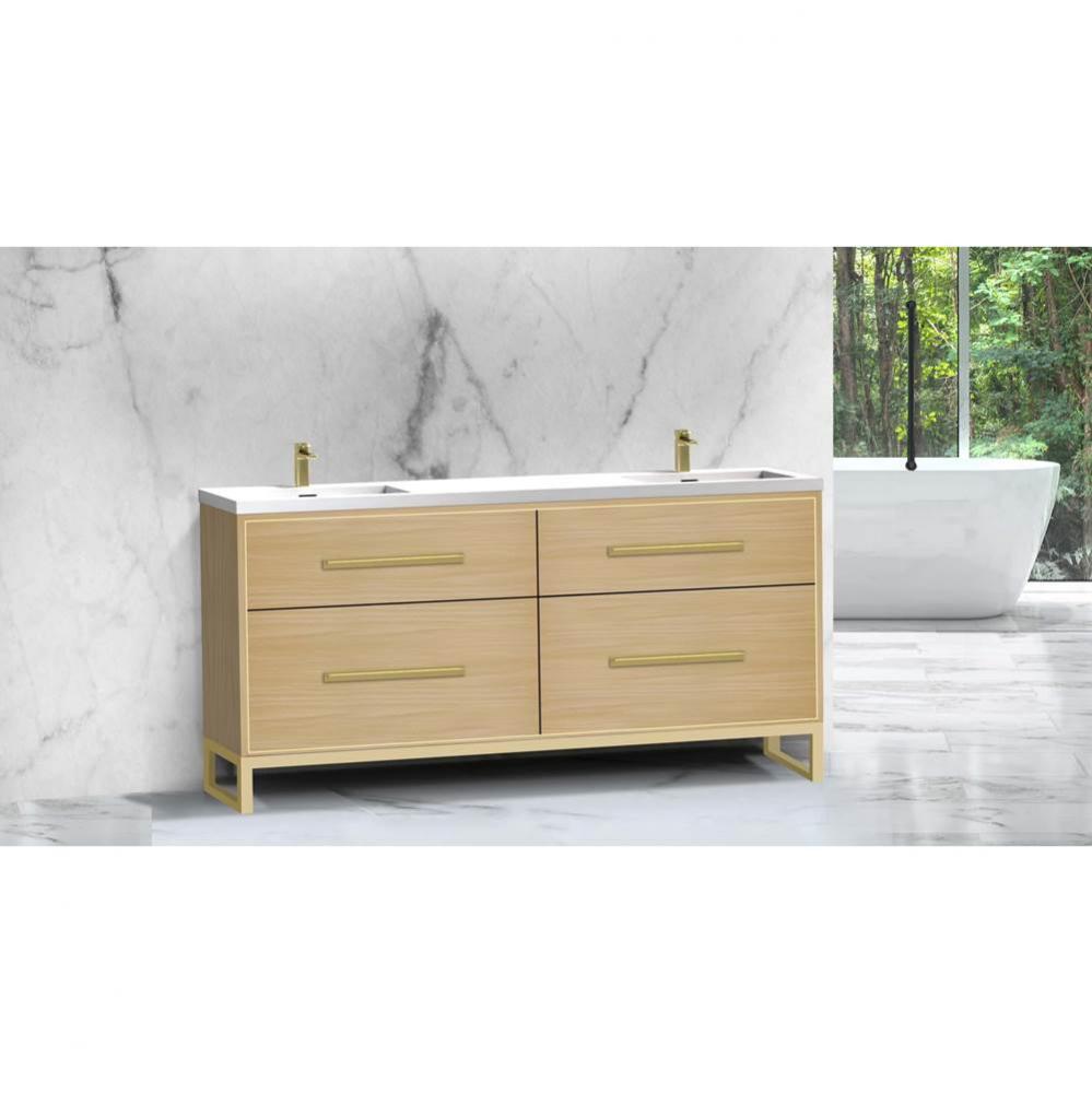 Pinnacle  72D'' Free Standing Vanity Cabinet in Natural Oak/HW:  Polished Chrome(PC)