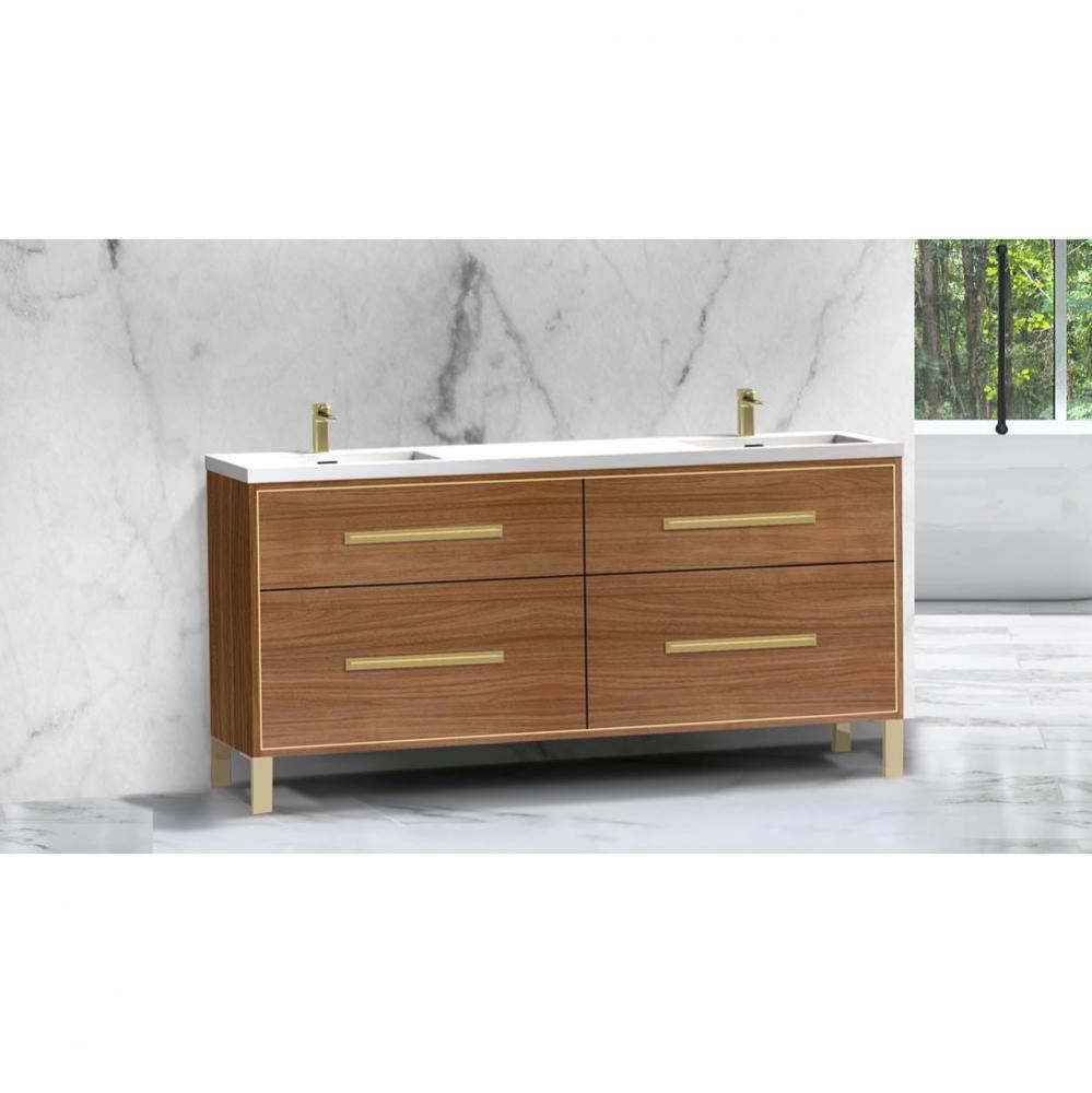 Pinnacle  72D'' Free Standing Vanity Cabinet in Natural Walnut/HW:  Polished Chrome(PC)
