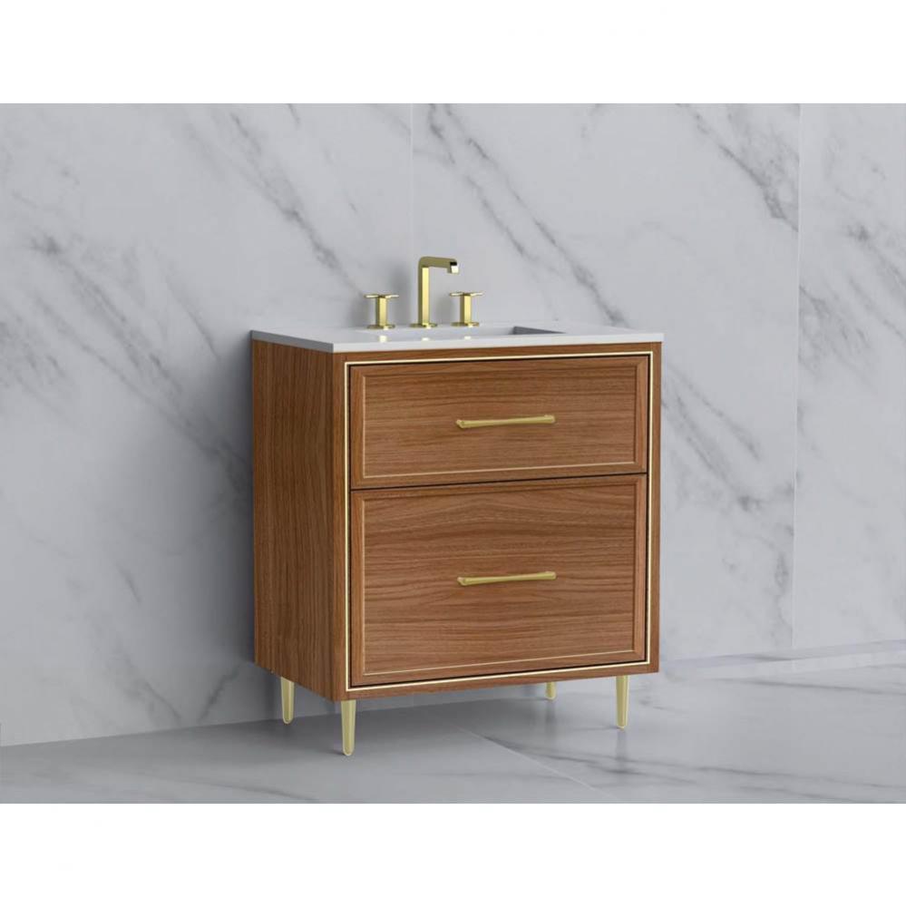 Profile 30'' Free standing Vanity Cabinet in Natural Walnut/HW: Handle & Fee Polishe