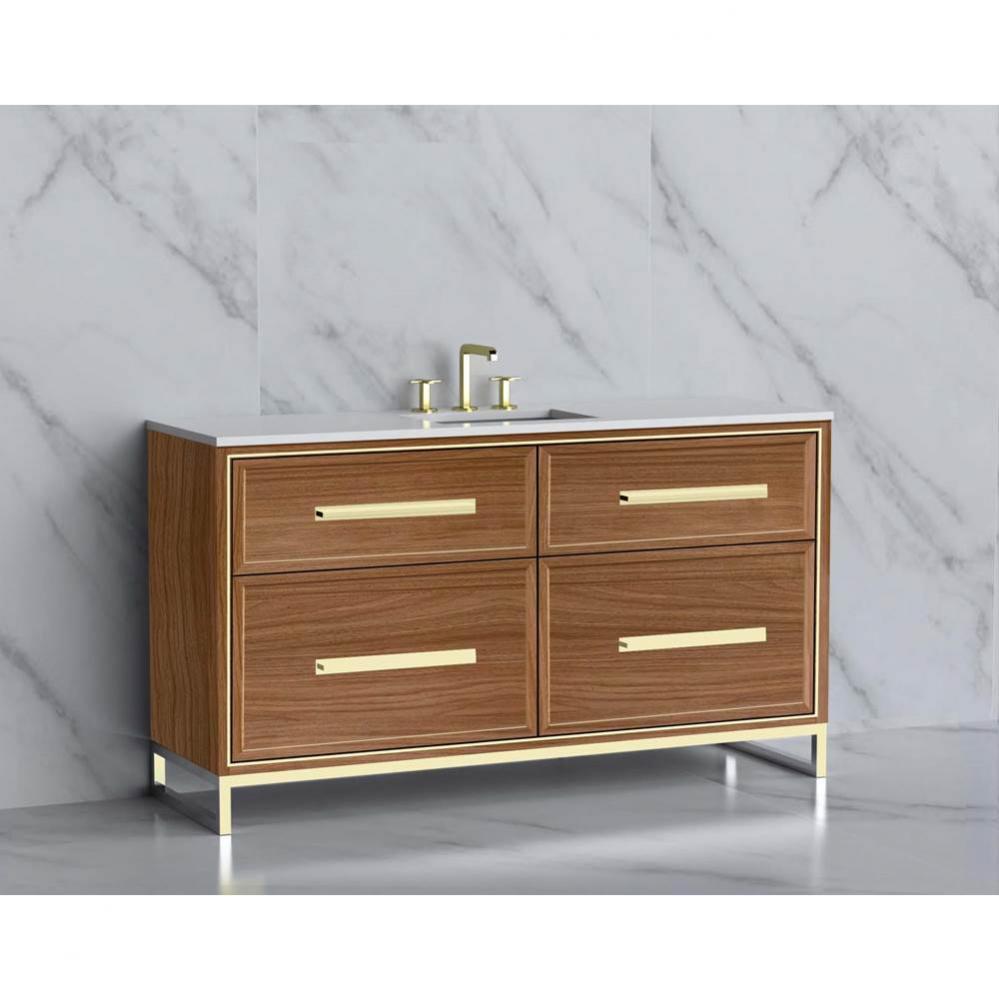 Profile 60C'' Free standing Vanity Cabinet in Natural Walnut/HW: Matte Black(MB)