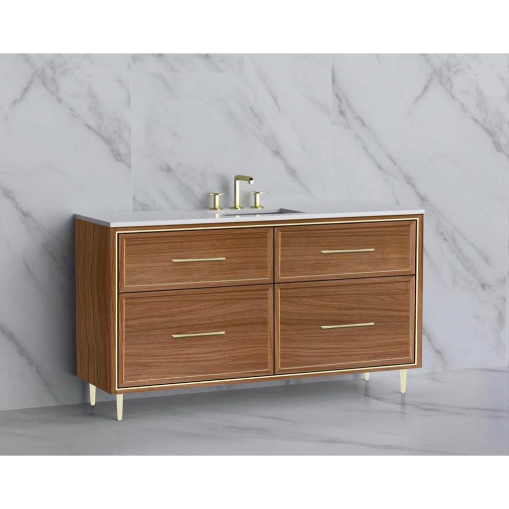 Profile 60C'' Free standing Vanity Cabinet in Natural Walnut/HW: Handle & Fee Polish
