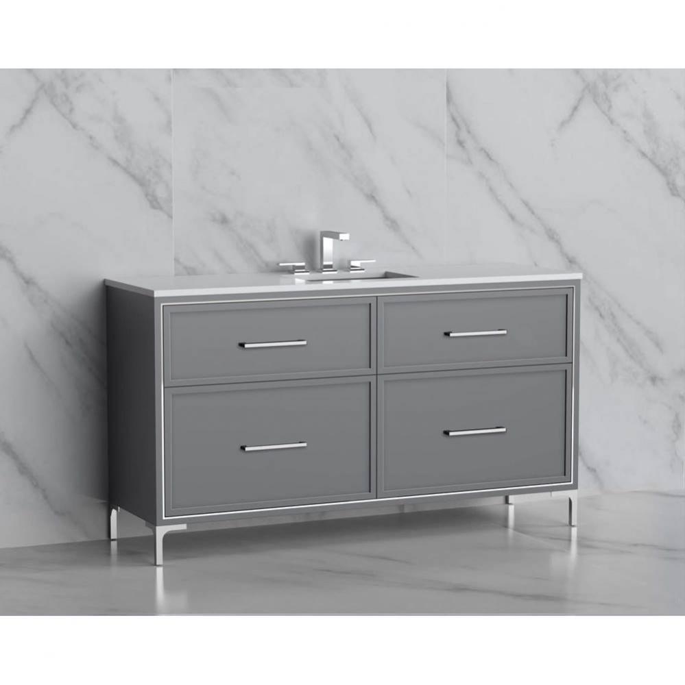Profile 60C'' Free standing Vanity Cabinet in Studio Grey/HW: Handles/Feet in Polished C