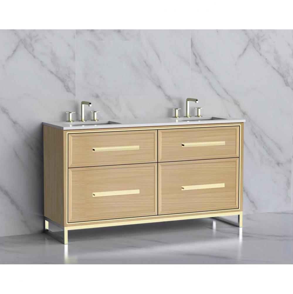 Profile 60D'' Free standing Vanity Cabinet in Natural Oak/HW: Polished Chrome(PC)
