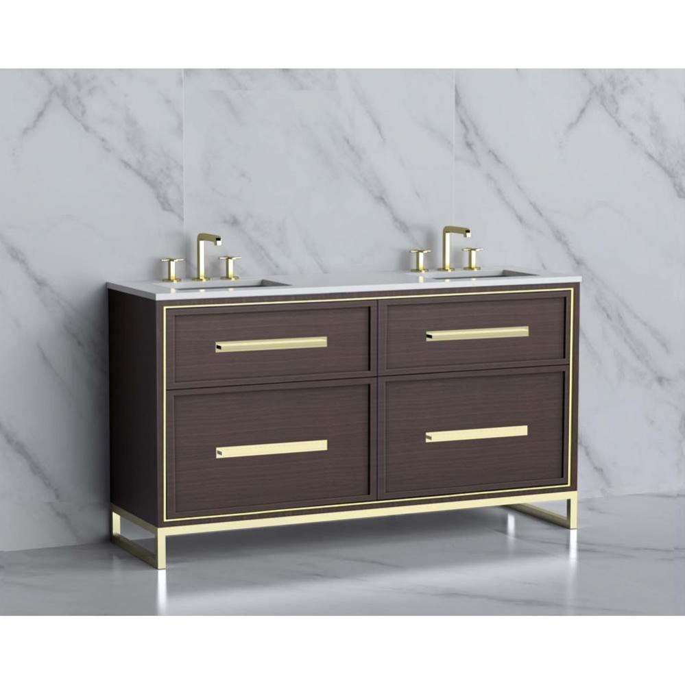 Profile 60D'' Free standing Vanity Cabinet in Walnut/HW: Polished Chrome(PC)