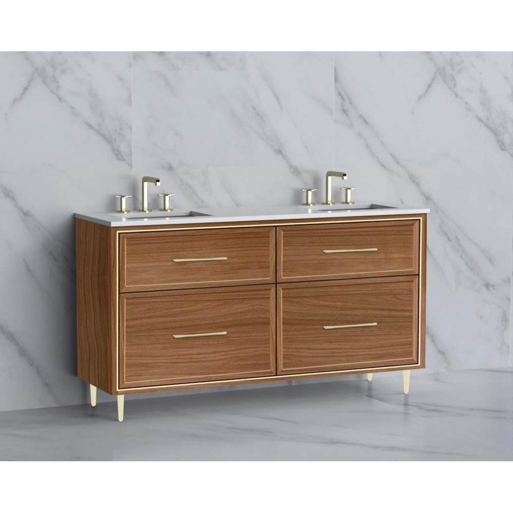 Profile 60D'' Free standing Vanity Cabinet in Natural Walnut/HW: Handle & Fee Polish