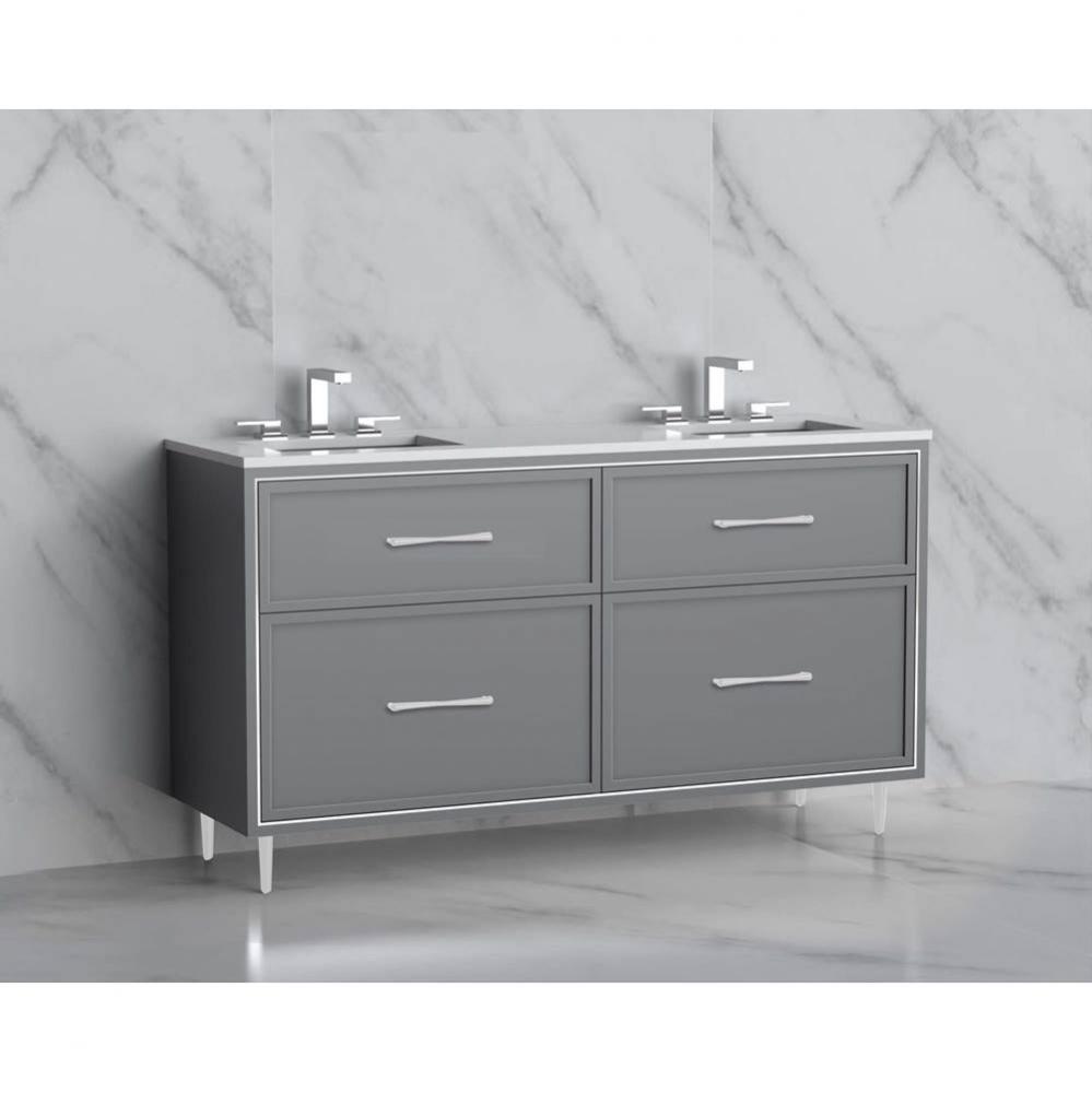 Profile 60D'' Free standing Vanity Cabinet in Studio Grey/HW: Handles/Feet Polished Chro