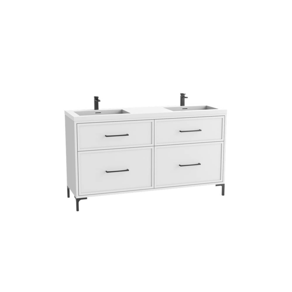 Profile SE 60D'' Free standing Vanity Cabinet in White/HW: Polished Chrome(PC)