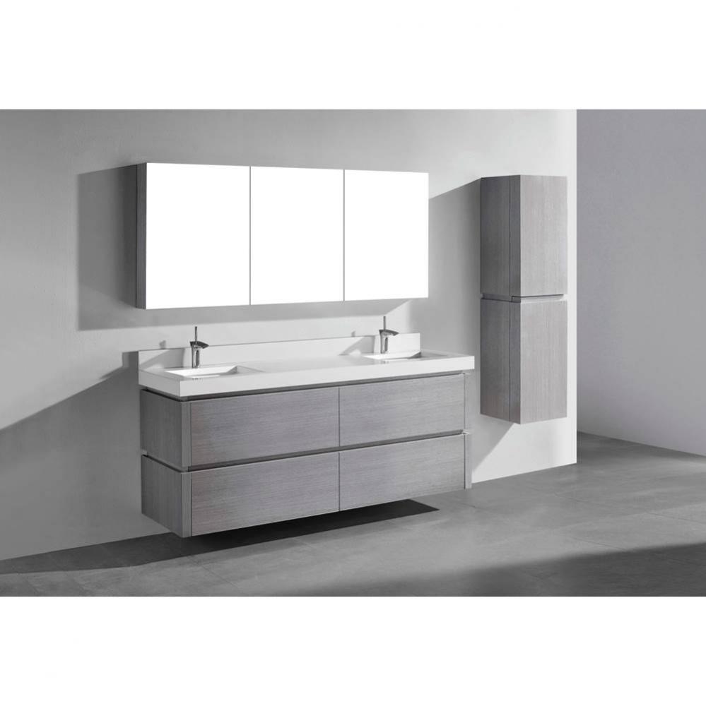 Cube 72D'' Wall hung  Vanity Cabinet in Ash Grey