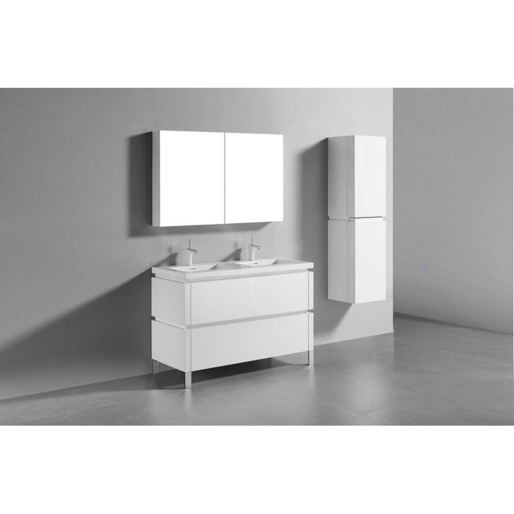 Metro 48D'' Free Standing  Vanity Cabinet in  White/HW: Polished Chrome(PC)