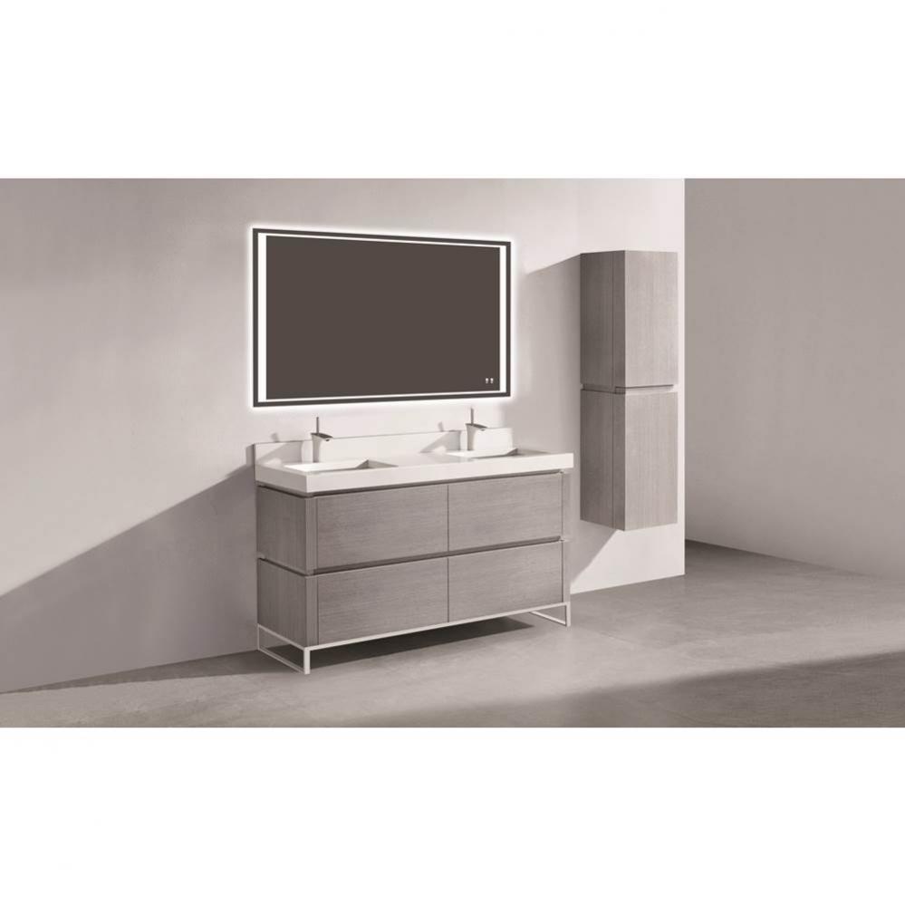 Metro 60D'' Free Standing  Vanity Cabinet in Ash Grey/HW: Polished Chrome(PC)