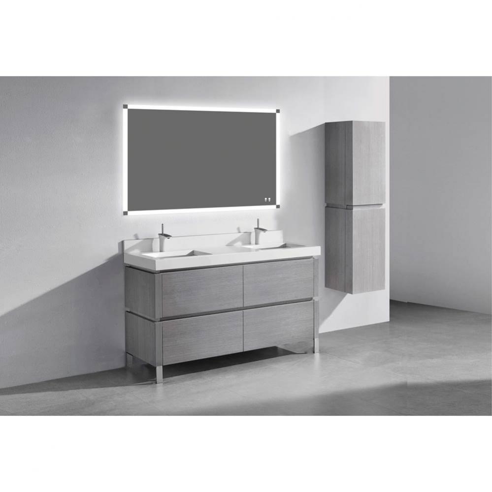 Metro 60D'' Free Standing  Vanity Cabinet in Ash Grey/HW: Polished Chrome(PC)