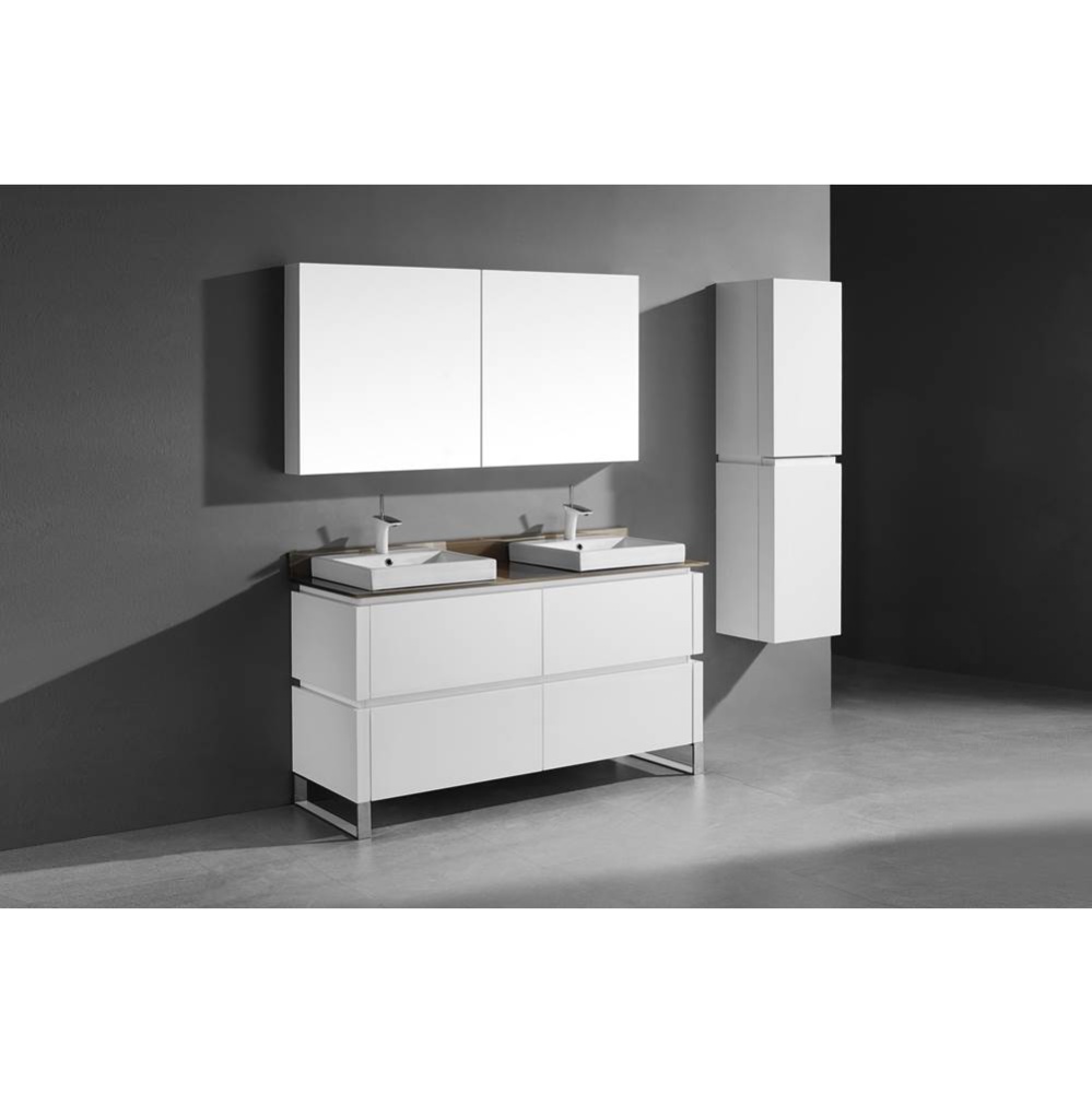 Metro 60D'' Free Standing  Vanity Cabinet in  White/HW: Polished Chrome(PC)