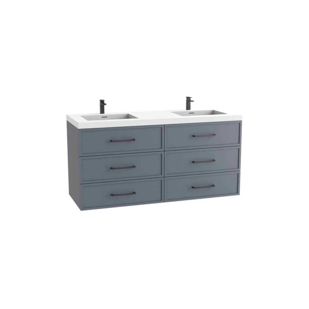 Legend 60D'' Wall hung Vanity Cabinet Studio Grey Finish/HW: No Handles