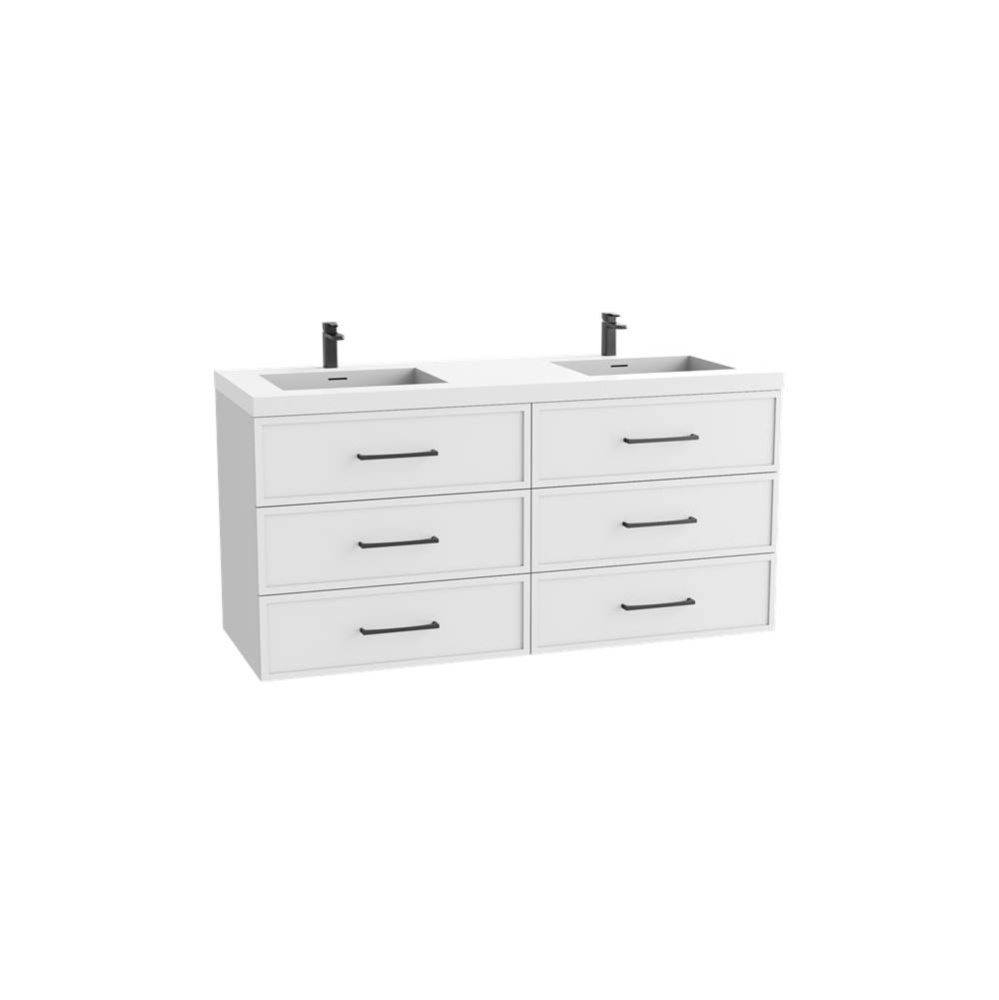 Legend 60D'' Wall hung Vanity Cabinet White Finish/HW: Polished Chrome(PC)