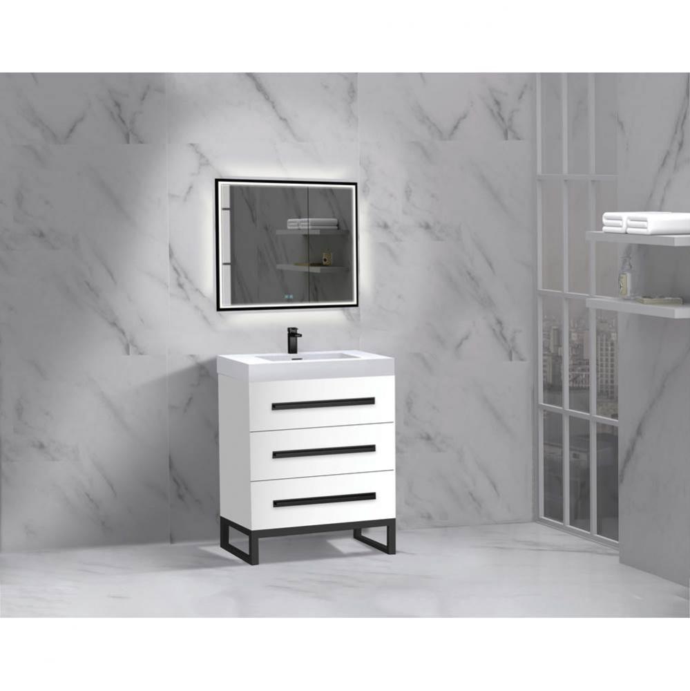 Icon 24'' Free standing Vanity Cabinet in White/HW: Polished Chrome(PC)