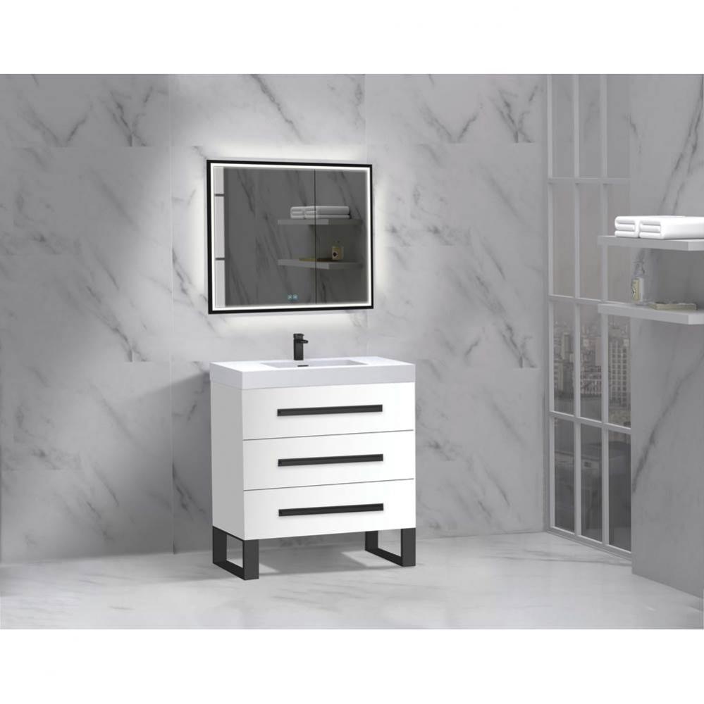 Icon 30'' Free standing Vanity Cabinet in White/HW: Polished Chrome(PC)