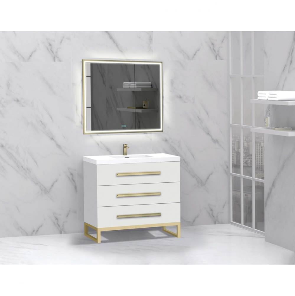 Icon 36'' Free standing Vanity Cabinet in White/HW: Polished Chrome(PC)