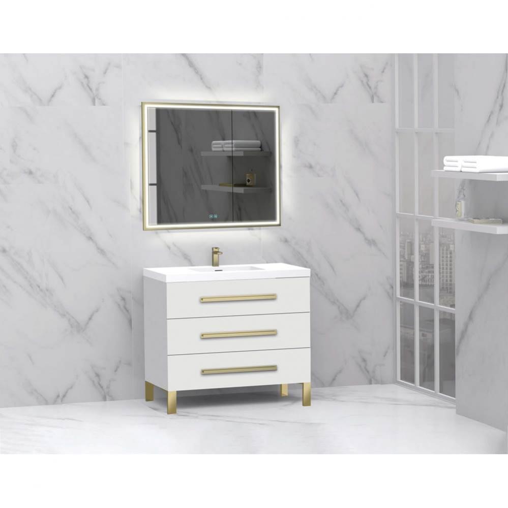 Icon 36'' Free standing Vanity Cabinet in White/HW: Polished Chrome(PC)
