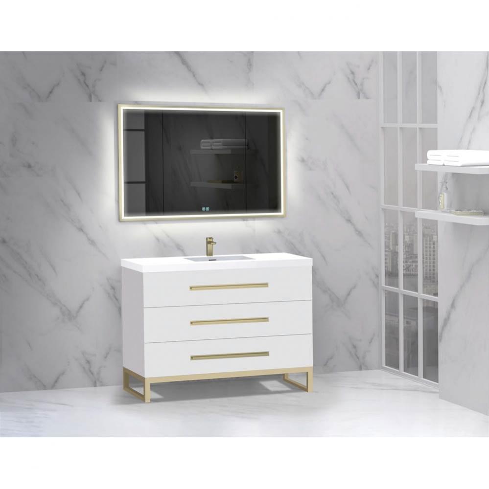 Icon 48C'' Free standing Vanity Cabinet in White/HW: Polished Chrome(PC)
