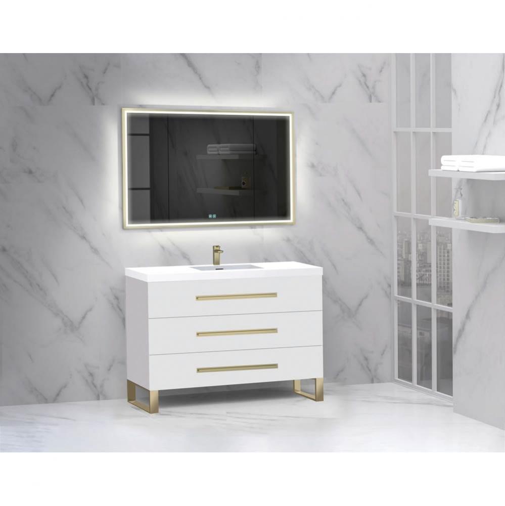 Icon 48C'' Free standing Vanity Cabinet in White/HW: Polished Chrome(PC)