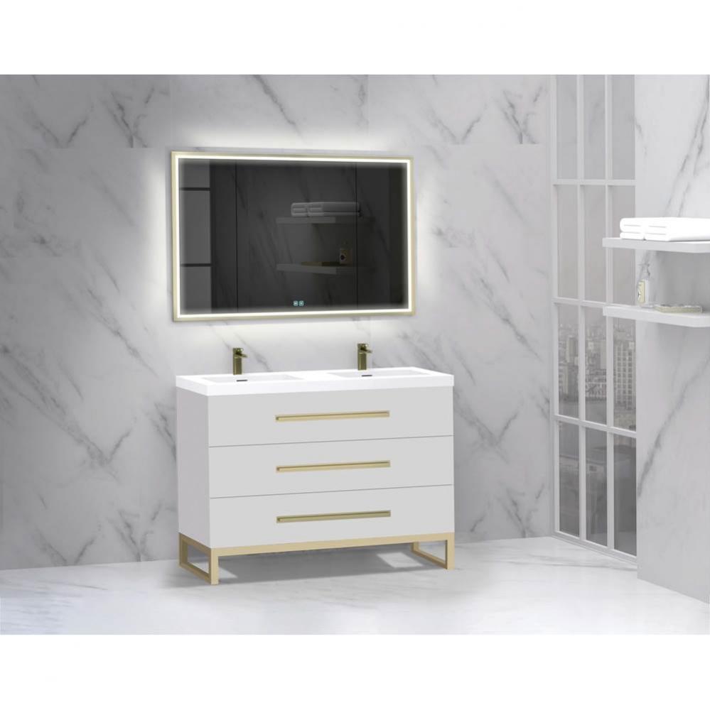 Icon 48D'' Free standing Vanity Cabinet in White/HW: Polished Chrome(PC)
