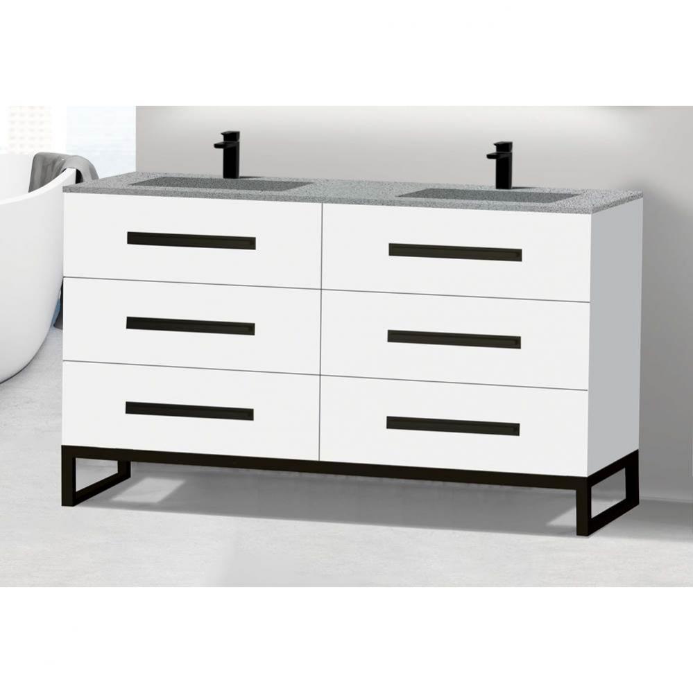 Icon 60D'' Free standing Vanity Cabinet in White/HW: Polished Chrome(PC)