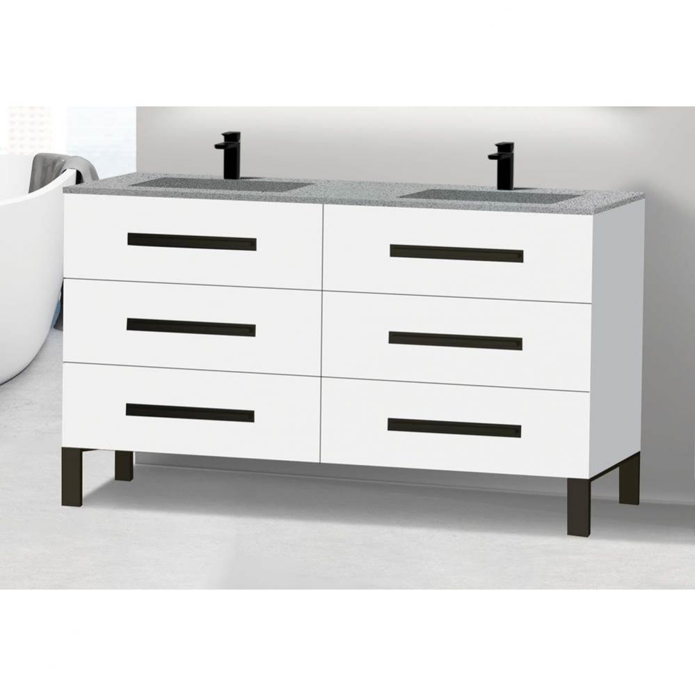 Icon 60D'' Free standing Vanity Cabinet in White/HW: Polished Chrome(PC)