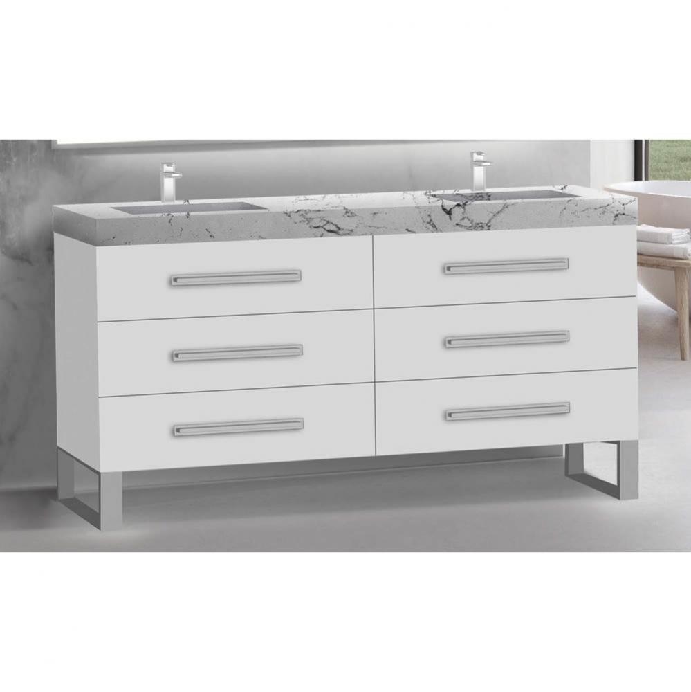 Icon 72D'' Free standing Vanity Cabinet in White/HW: Polished Chrome(PC)
