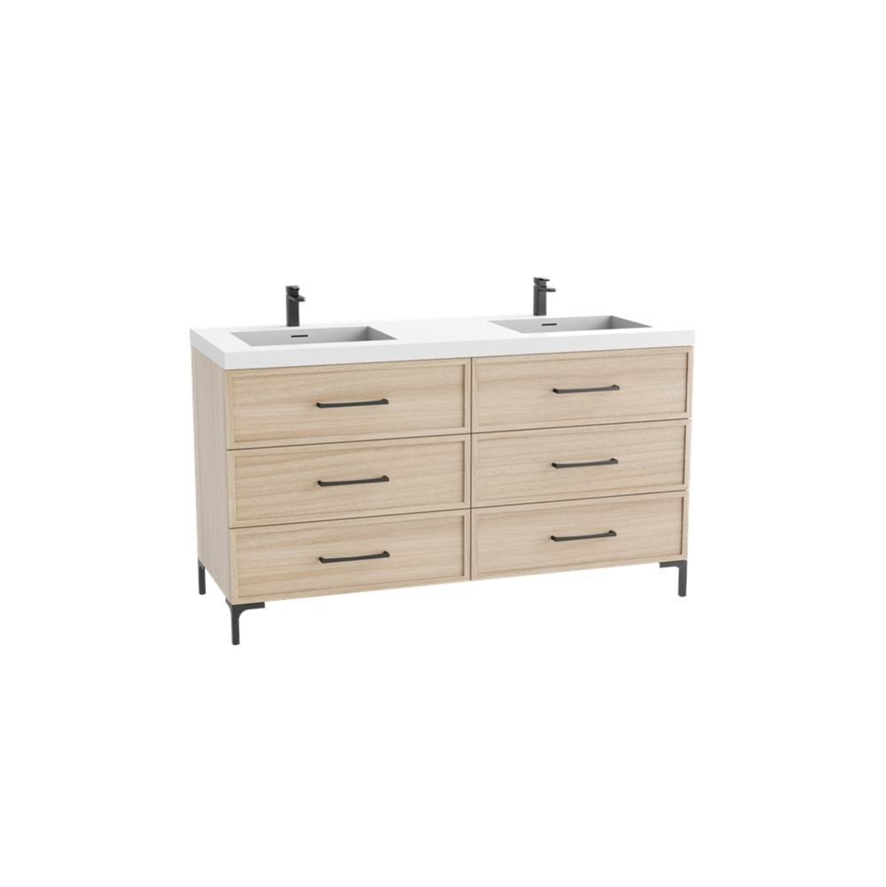Marquis 60D'' Free standing Vanity Cabinet in Natural Oak/HW: Polished Chrome(PC)