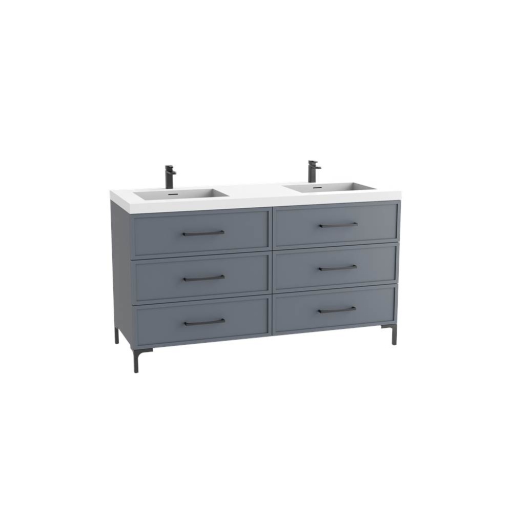 Marquis 60D'' Free standing Vanity Cabinet in Studio Grey/HW: Polished Chrome(PC)
