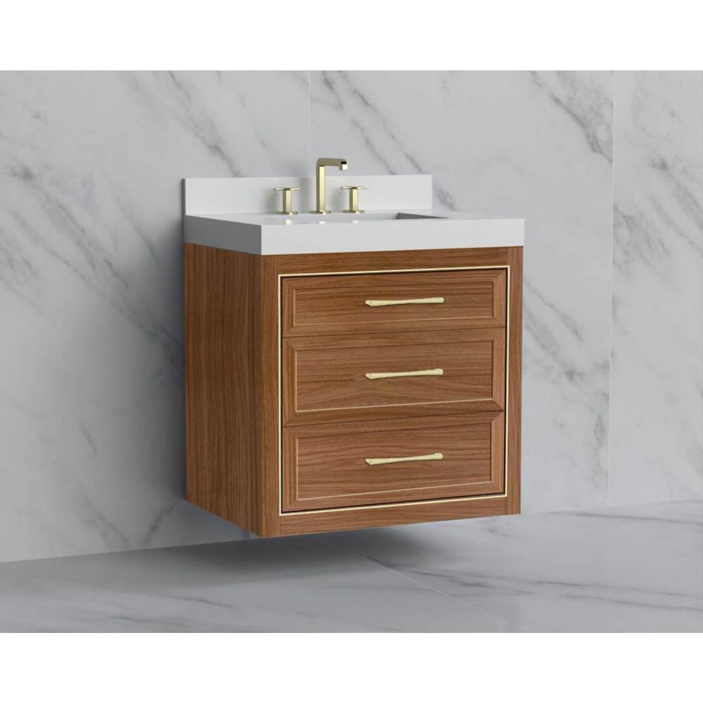 Renaissance 30'' Wall hung Vanity Cabinet in Natural Walnut/HW: Handles Satin Brass(SB)