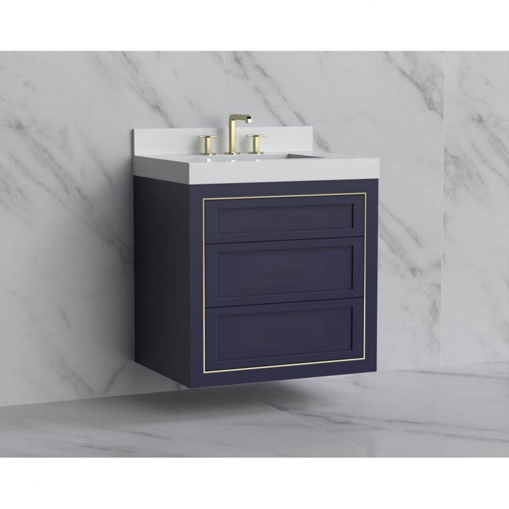 Renaissance 30'' Wall hung Vanity Cabinet in Sapphire - No Handles - Inlay in Polished C