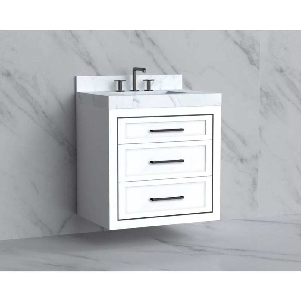Renaissance 30'' Wall hung Vanity Cabinet in White/HW: Handles Satin Brass(SB)