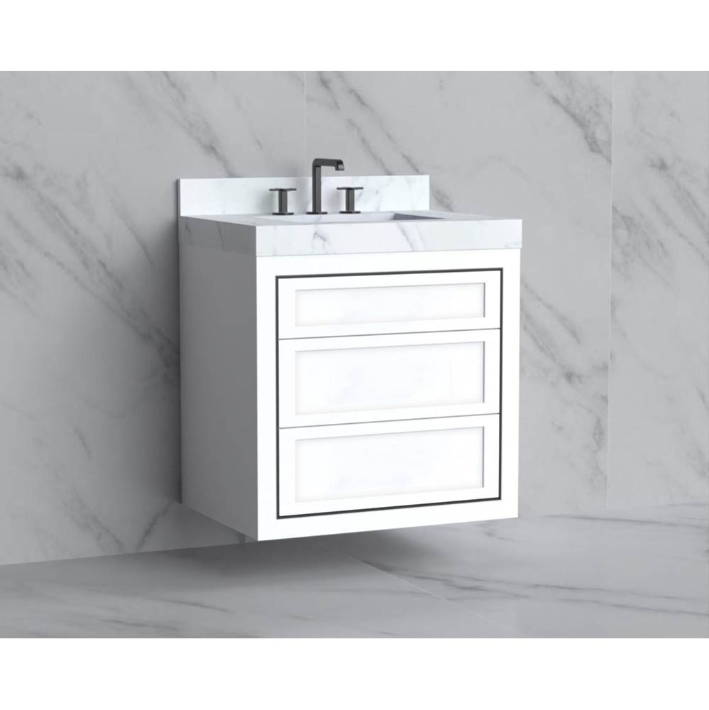 Renaissance 30'' Wall hung Vanity Cabinet in White - No Handles - Inlay in Brushed Nicke
