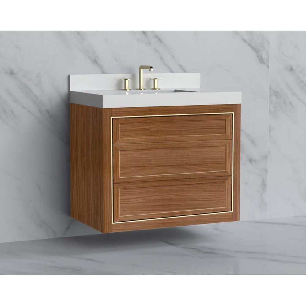 Renaissance 30'' Wall hung  Vanity Cabinet in Natural Walnut/HW: No Handles - Inlay Poli