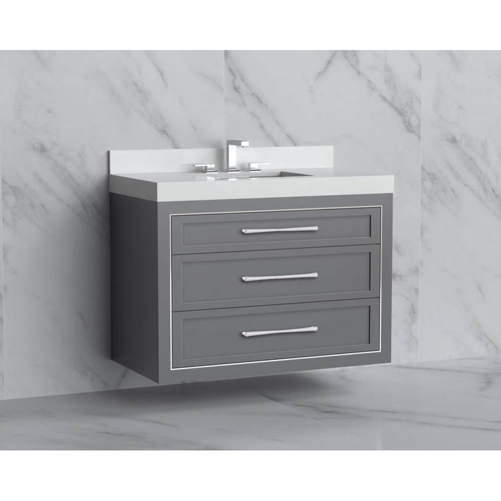 Madeli Renaissance 36'' Wall hung Vanity Cabinet in Studio Grey/HW: Handles Satin Brass(