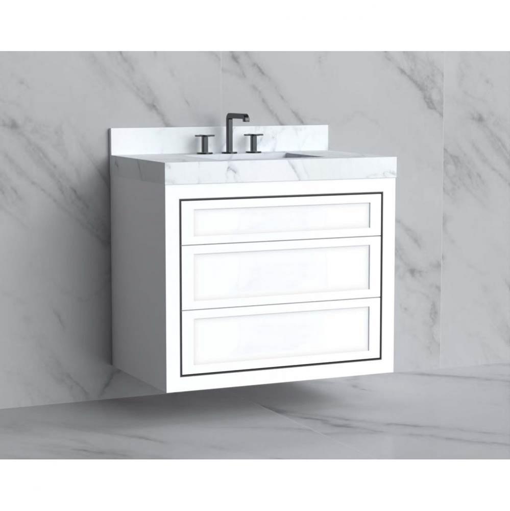 Renaissance 36'' Wall hung Vanity Cabinet in White - No Handles - Inlay in Polished Nick