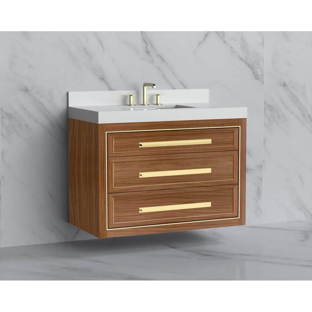 Renaissance 42'' Wall hung Vanity Cabinet in Natural Walnut/HW: Handles Satin Brass(SB)